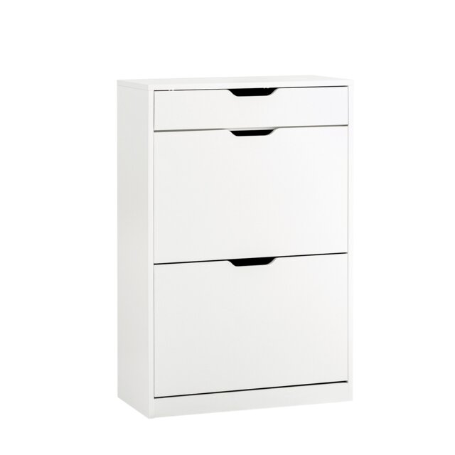 SoBuy 2 Flip-Drawers 1 Pull-Out Drawer Shoe Cabinet, White, 23.6x11.8x35.4 inches, 22.65 kg - FSR180-W