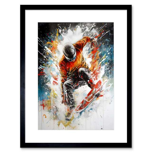 "Extreme Sports Snowboarding Portrait 9x7"" Black Framed Wall Art Print"