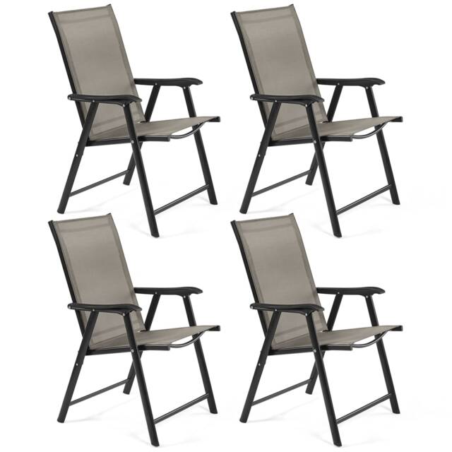 Yaheetech Set of 4 Outdoor Texteline Folding Dining Chairs with Backrest-Brown Brown Brown One Size