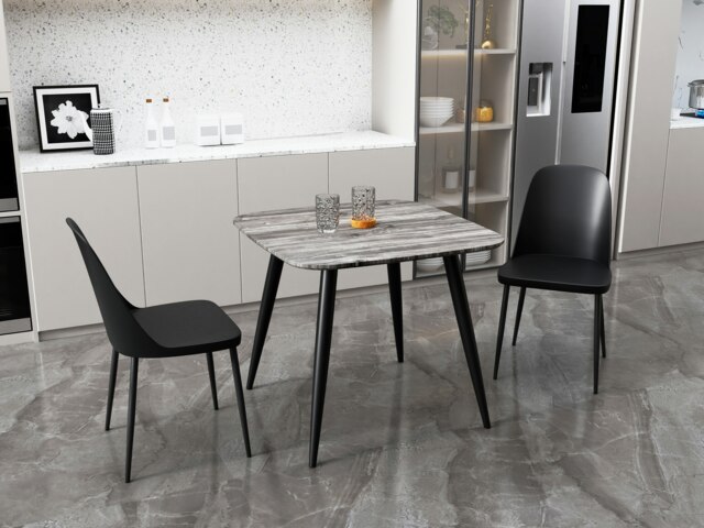 Aspen Grey Oak Effect 80cm Square Dining Table with 2 Moulded Duo Design Chairs - Compact Kitchen and Dining Set Grey Grey Oak Effect One Size 1