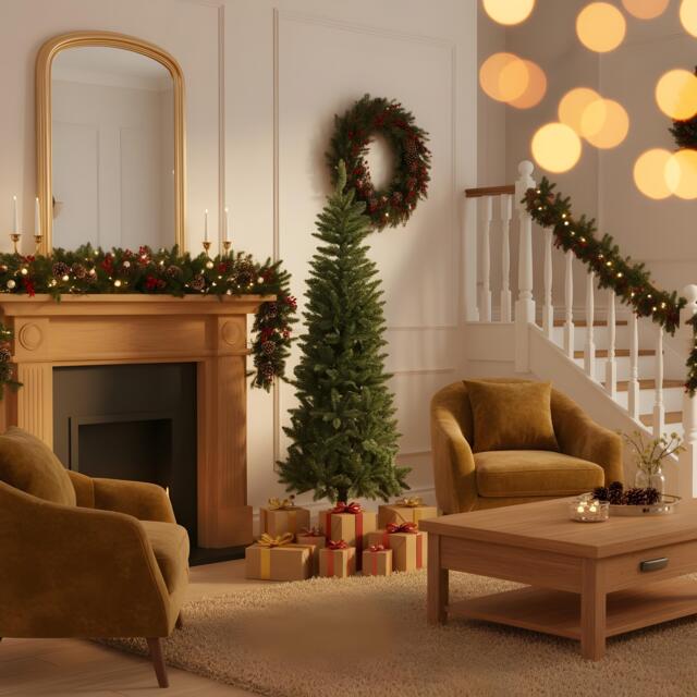 6FT Slim Pine Green Tree Christmas Holiday Festive Xmas Home Decorations with Pencil Point Tips Green Green