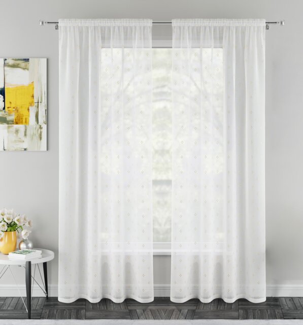 "Destiny Gold Metallic Dimond Print On Sheer Fabric - Pair 140 x 229cm (55x90"")"