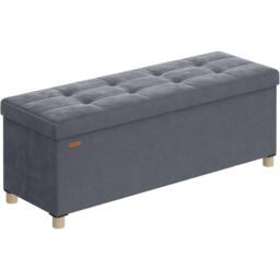 Velvet Storage Bench, Folding Ottoman with Lid, Long Footrest for Bedroom or Living Room Use, Slate Grey