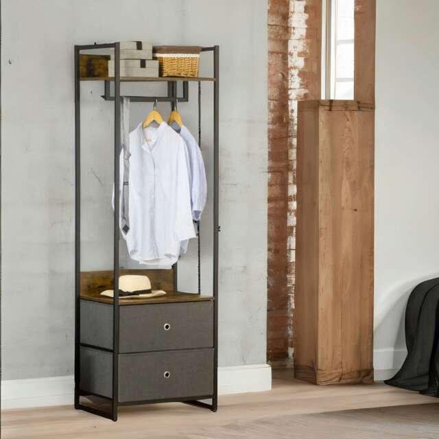 Industrial Hall Tree Coat Rack With 2 Fabric Drawers Brown Multi One Size