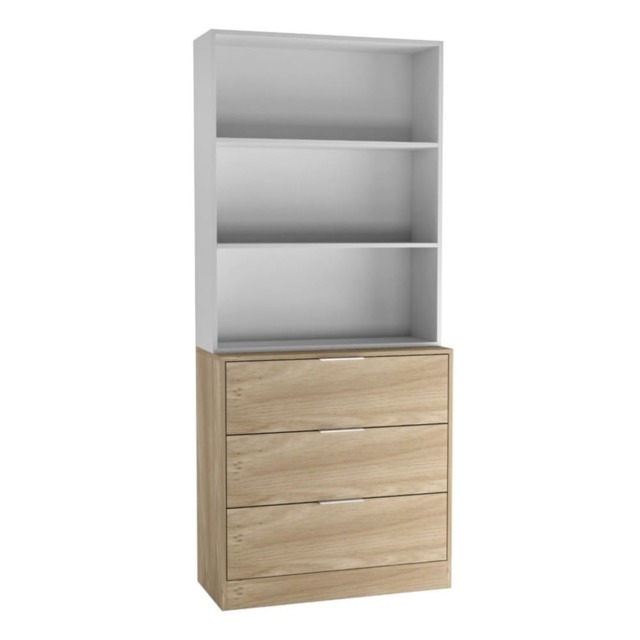 3 Drawer Tier Wooden Storage Chest Cabinet & Display Bookcase Shelving Grey Oak Drawers & White Bookcase 1
