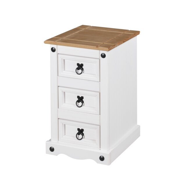 Corona Bedside Cabinet White 3 Drawer Table Lamp Side Solid Wooden Mexican Pine