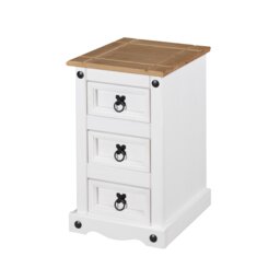 Corona Bedside Cabinet White 3 Drawer Table Lamp Side Solid Wooden Mexican Pine