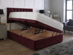 Side Opening Ottoman Divan Bed Set 2ft6 Small Single Maroon Plush