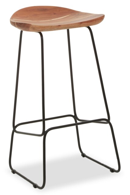 Orsina Black Frame Bar Stool with Wooden Seat, Kitchen Bar Stool with Footrest, Metal Bar Stool for Home