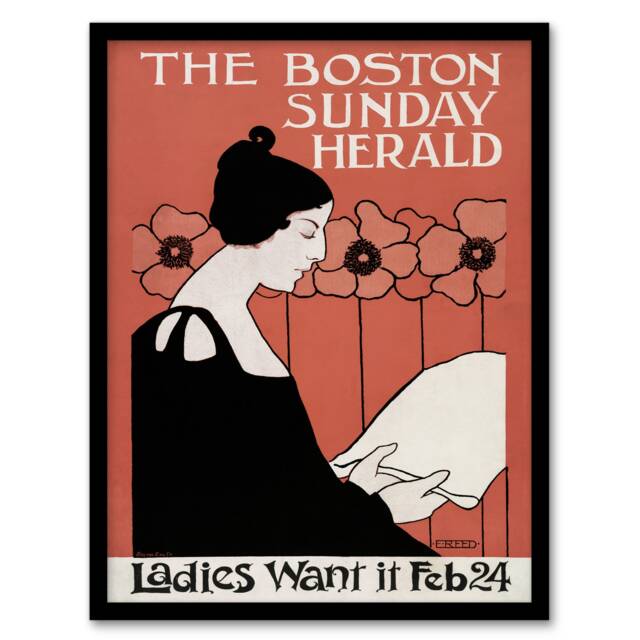 Ethel Reed Framed Wall Art Print Herald Cover Poppies Art Nouveau Home Décor