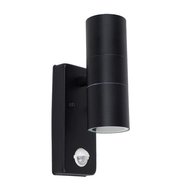 ValueLights Black PIR Outdoor Wall Up-Down Light with 5W Cool White Bulb Black