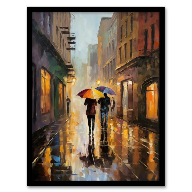 Yellow Brolly Colourful Oil Couple On Home Decor Black Framed Wall Art Print A4