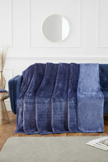 Ribbed Faux Fur Mink Blanket 150x200Cm Black Blue Blue S 1