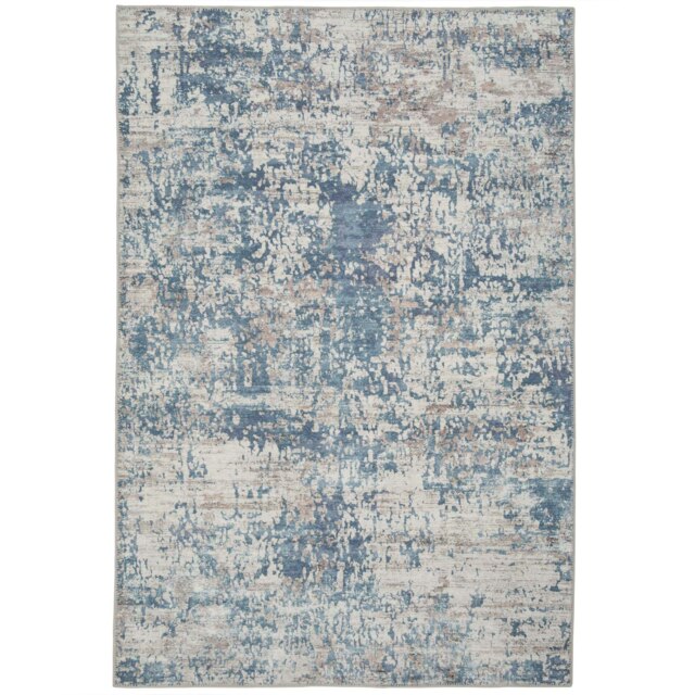 KUKOON Blue Grey Distressed Abstract Non Slip Washable Low Pile Rug 160cm x 230cm