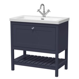 Balterley Coppenhall Contemporary 1 Drawer Floor Standing Vanity Unit with Fireclay Basin, Indigo Blue, 800mm