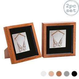 "Nicola Spring 8 x 8"" Photo Frames - Dark Wood/Black Mount - 3D Picture Frame Box Portrait Display Case (22.5 x 22.5cm) Set of 2"