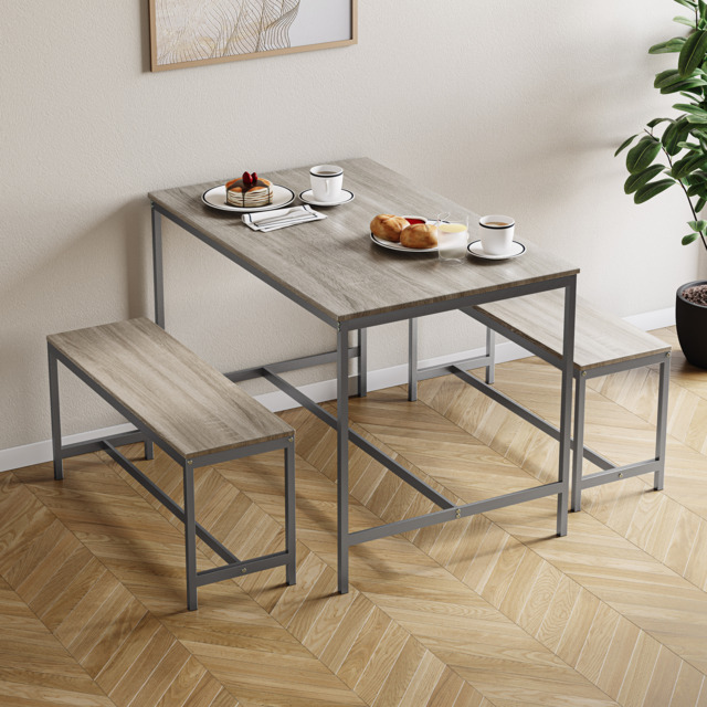 Vida Designs Roslyn 4 Seater Dining Set 3 Piece Table & Bench Set, Oak