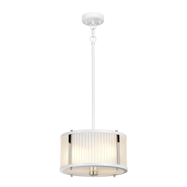 Corona Cylindrical 2 Light Pendant, White Polished Nickel, Frosted Glass