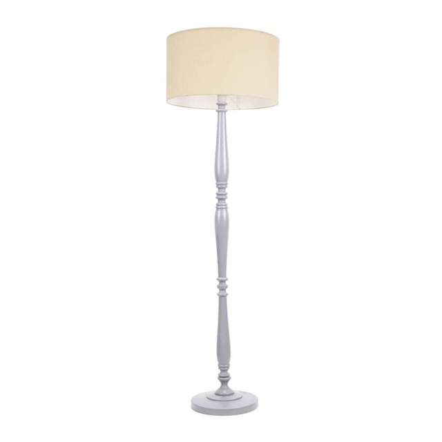 ValueLights Victoria Grey Wood Floor Lamp Cream Shade