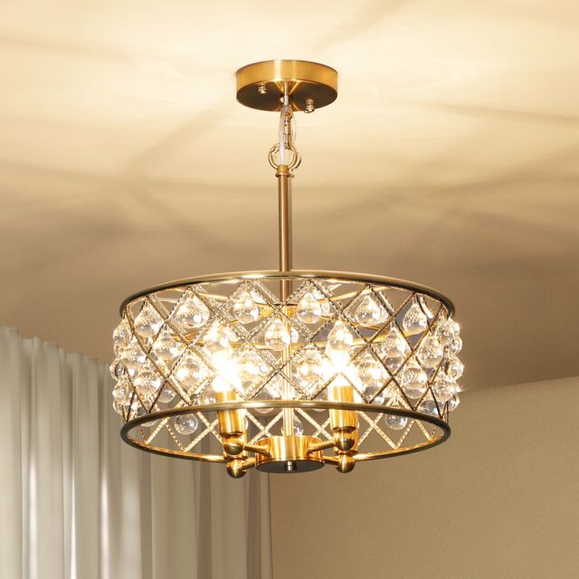 HOMCOM Adjustable Ceiling Light with 4 Light, Modern Crystal Chandelier Gold