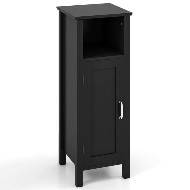 COSTWAY Bathroom Floor Cabinet Freestanding Organizer Black Black
