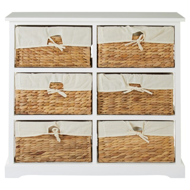 Interiors By Premier Stylish 6 Seagrass Drawer Chest, Modern Chest Of Drawers For Livingroom, Sleek Minimalist Chest For Lounge White