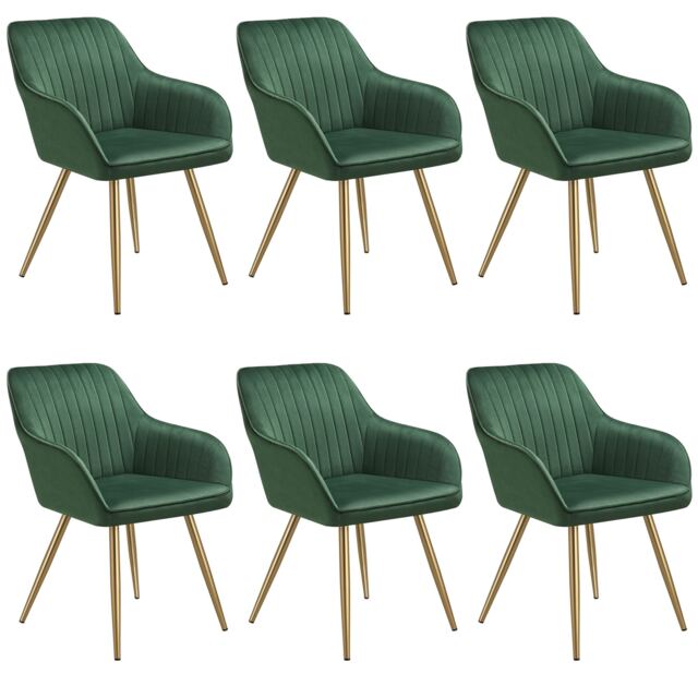 Dining Chair Marilyn - quilted velvet, continuous backrest, gold steel legs Green dark green/gold One Size 6