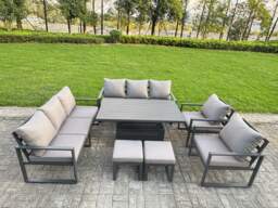 Fimous 7 Piece Garden Furniture Set 10-Seater Aluminium Outdoor Dining Set with Adjustable Rising Lifting Dining Table & Cushions Dark Grey