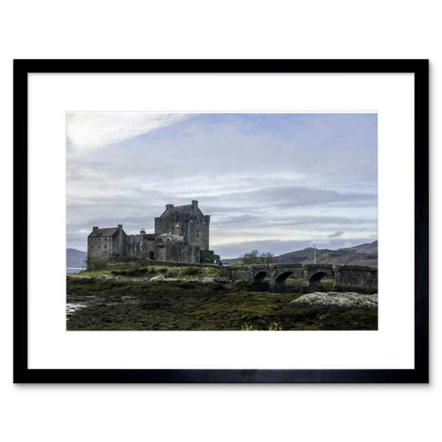 "Eilean Donan Castle Kyle Scotland Wide 9x7"" Black Framed Wall Art Print"