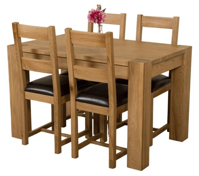 Kuba 125 x 80 cm Chunky Oak Small Dining Table and 4 Lincoln Chairs Brown Brown