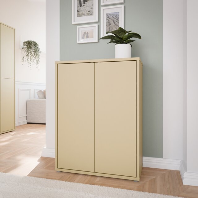 Alice Springs Shoe Cabinet with 2 Doors Push-to-Open in Butter Yellow