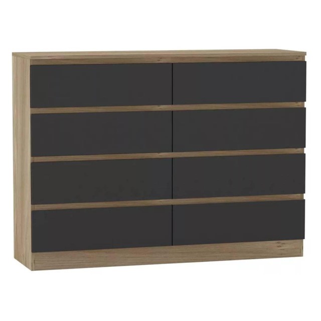 Minimalist Chest of 8 Drawers - 88.3x120x35cm Brown Oak & Black 1