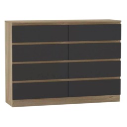 Minimalist Chest of 8 Drawers - 88.3x120x35cm Brown Oak & Black 1