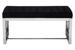 Orsina Black Velvet Tufted Bench With Silver Stainless Steel Frame, Contemporary Button Tufted Accent Bench