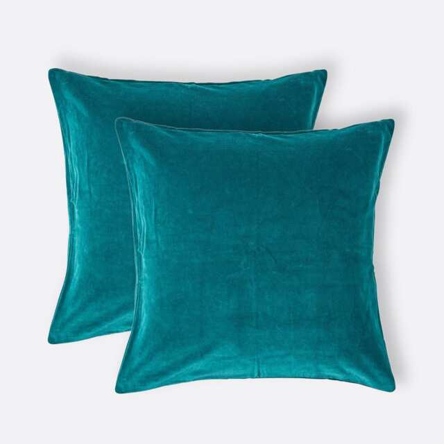Homescapes Set of 2 Teal Green Velvet Cushion Covers - 40 x 40 cm Green Teal green 2