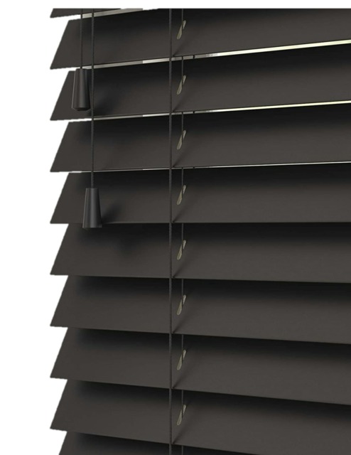 150cm Ink Black Wooden Venetian Blinds With Strings (130cm drop) Black Black