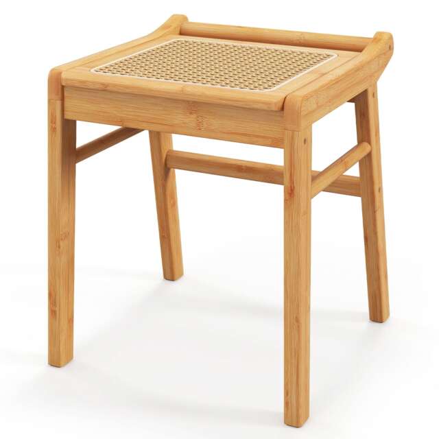 COSTWAY Bamboo Vanity Desk Set Makeup Dressing Table Natrual