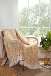 Chester Zig Zag Geometric Ochre Throw Over Blanket with Tassels 130 x 170 cm