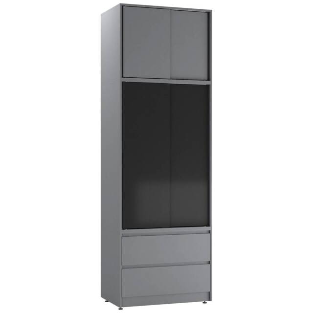 240cm 2 Sliding Doors Wardrobe Bedroom Storage Closet Hanging Rail Cupboard Unit Multi Grey Carcass & Black Doors 1