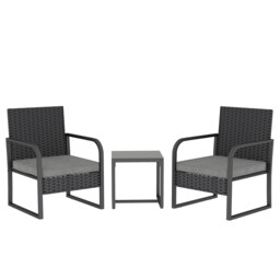 Outsunny Rattan Bistro Set, 3 Piece Garden Furniture Set Cushions, Black Black Black, Dark Grey Set includes two chairs and one table