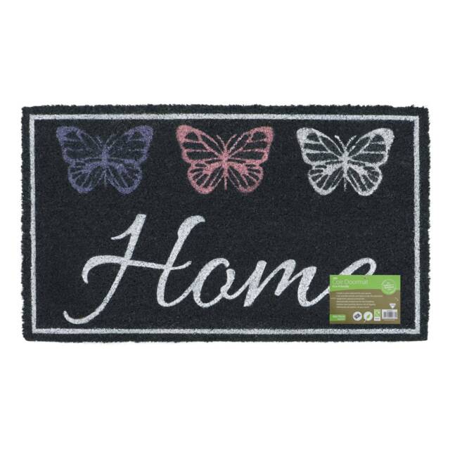 JVL Latex Backed Coir Doormat 40x70cm, Home Butterflies
