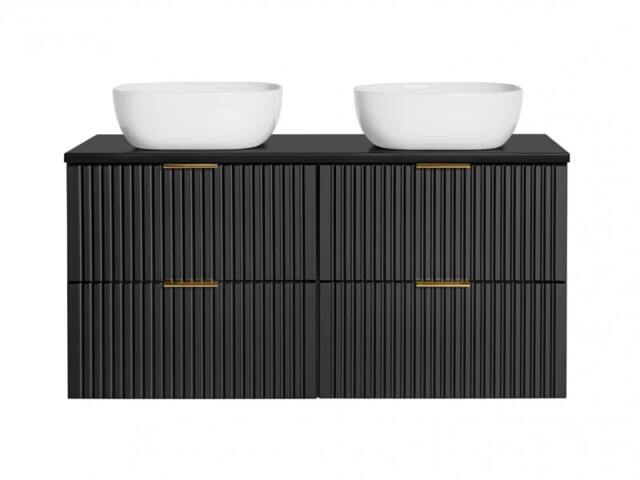 Double Sink Bathroom Vanity Unit 1200mm Countertop Ribbed Textured Black Wall Hung Floating - Adel