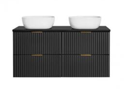 Double Sink Bathroom Vanity Unit 1200mm Countertop Ribbed Textured Black Wall Hung Floating - Adel