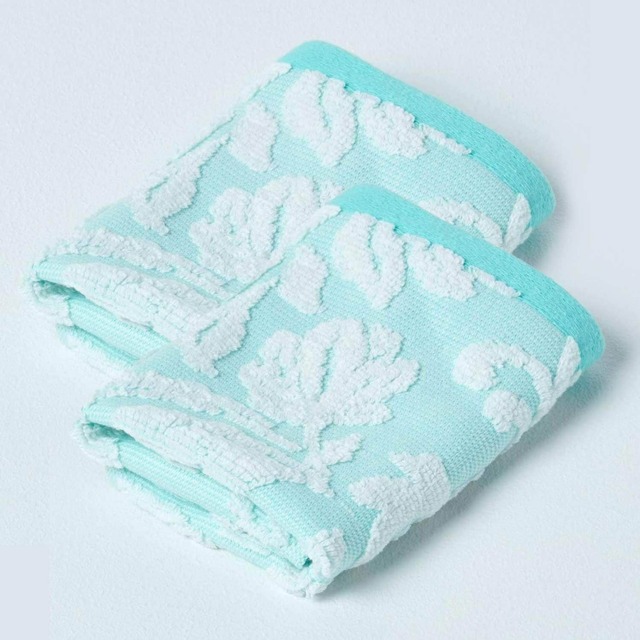 Homescapes Damask Turkish Cotton 600 GSM Face Cloth - Set of 2, Aqua
