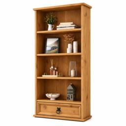 Corona Bookcase 1 Drawer DVD Media Rack 4 Shelf Display Storage Unit Solid Mexican Pine