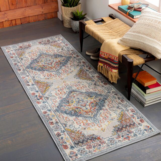 LIVABLISS Ankara-Vintage Traditional Boho Rug 80 x 220 cm Grey Taupe Blue