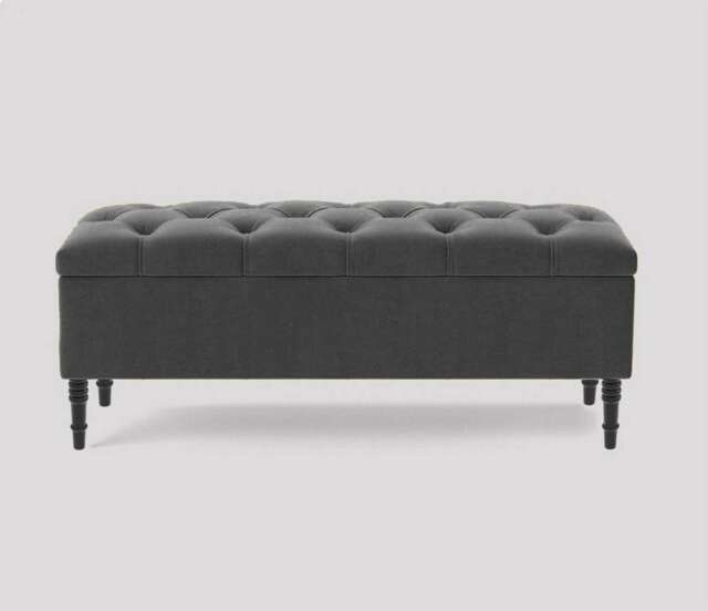 180cm Swiss Chesterfield Ottoman Storage Bench- Plush Velvet Shoe Bench - Steel Grey Upholstery Footstool with Storage