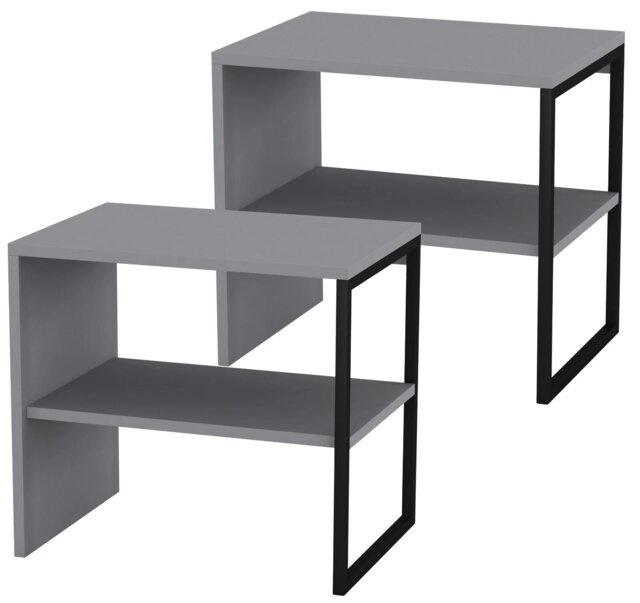 40cm Wood & Steel Bedside Bedroom Nightstand Unit Table Open Storage Shelf Grey Grey 1