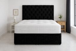 End Opening Ottoman Divan Bed Set Black Crush Velvet 4ft Small Double