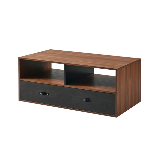 Teamson Home Henry Wooden Coffee Table & Storage, Modern Rectangular End Table with Drawers for Living Room, Reception Room or Study, Walnut Brown